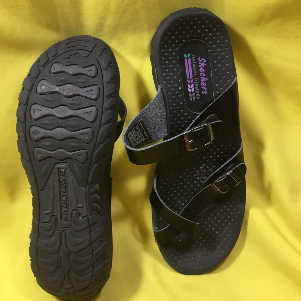 Skechers Women’s Black Strappy Buckle Sandals SZ 7 - Picture 9 of 15